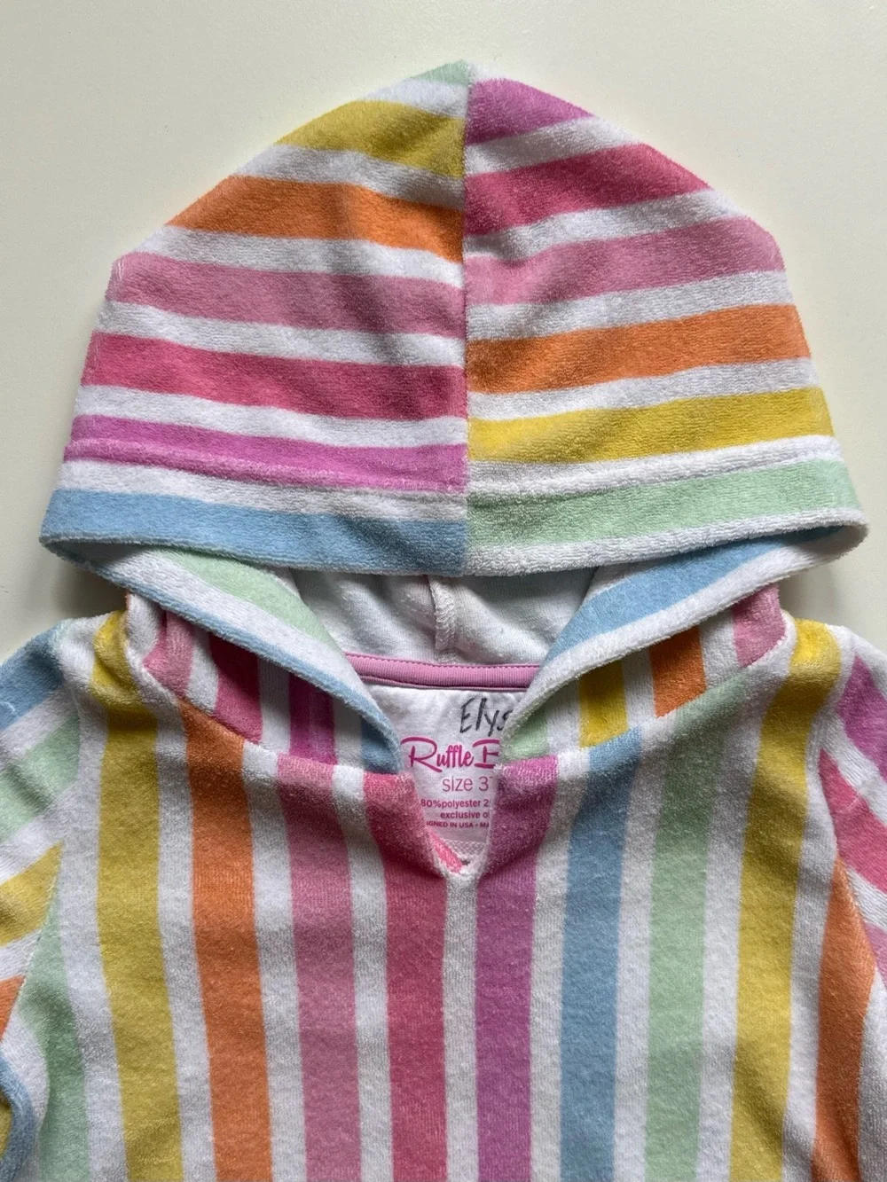 RuffleButts Girls Rainbow Dream Stripe Ruffle Terry Cover-Up - Size 3T